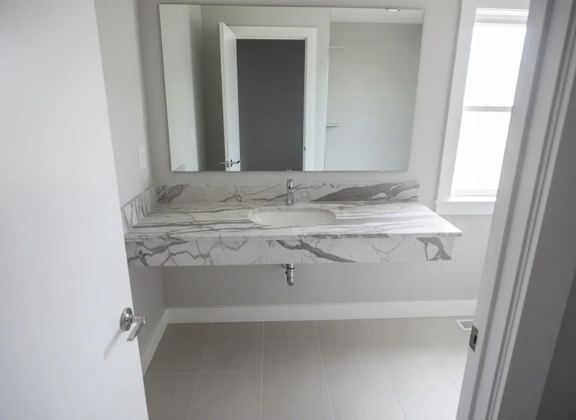 Stone-top vanity in a full remodel in Macungie